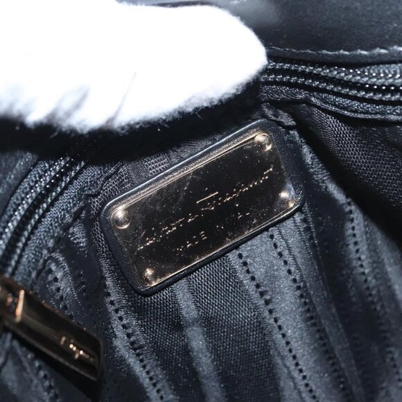 Authentic Salvatore Ferragamo Gancini Shoulder Bag Suede Leather Black Gold - Picture 8 of 16